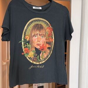 Daydreamer Black Tee with Joni Mitchell and Floral Design
